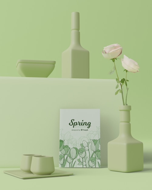 PSD tempo de primavera com decorações em design 3d