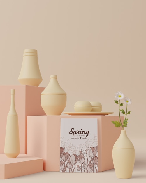 Tempo de primavera com decorações no conceito 3d