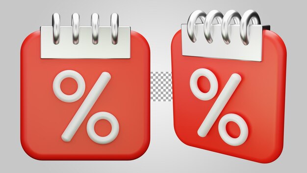 Tempo di sconto con calendario su sfondo trasparente 3D Render