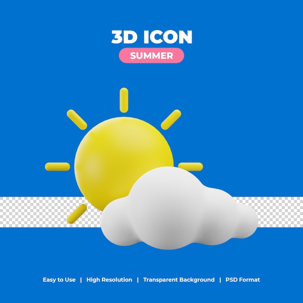 PSD temporada de sol de verão com ilustração de ícone de renderização 3d