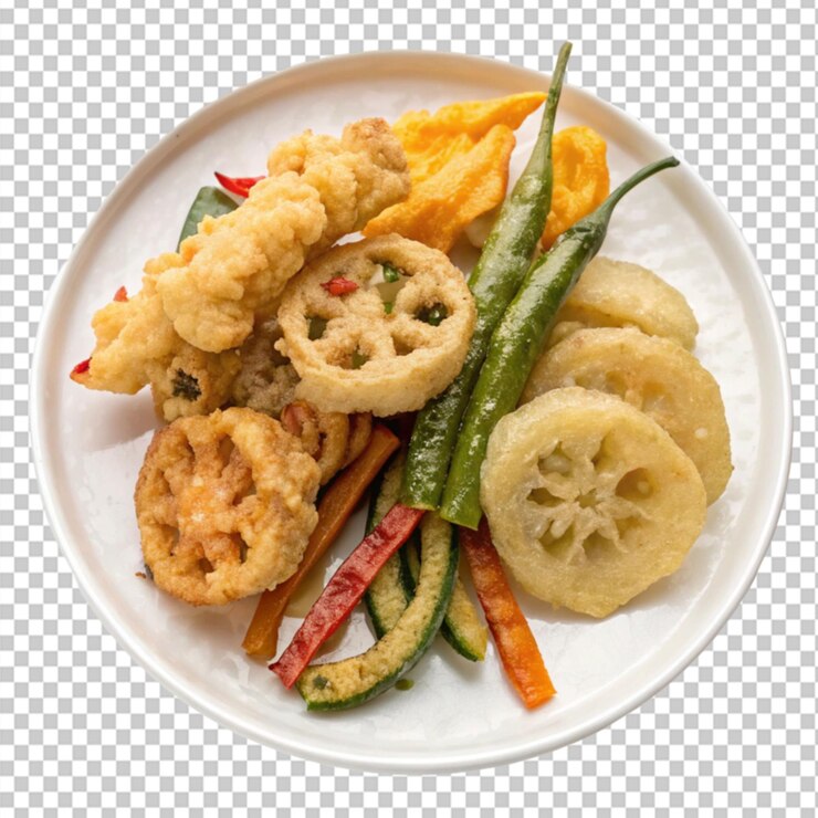 PSD tempura de verduras japonesa sobre un fondo transparente