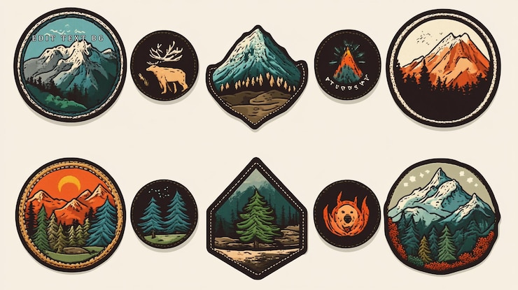 PSD ten vintage nature patches mountains forests animals sun fire