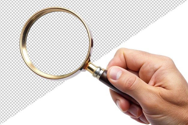 tenant une loupe isolée sur un fond blanc
