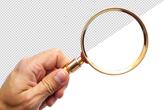 tenant une loupe isolée sur un fond blanc