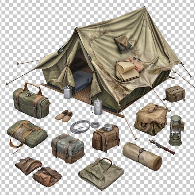 PSD tenda de acampamento ao ar livre com mochila montanha e rio sob