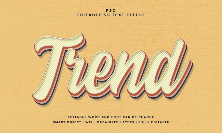 PSD tendencia retro vintage psd 3d efecto de texto editable con fondo