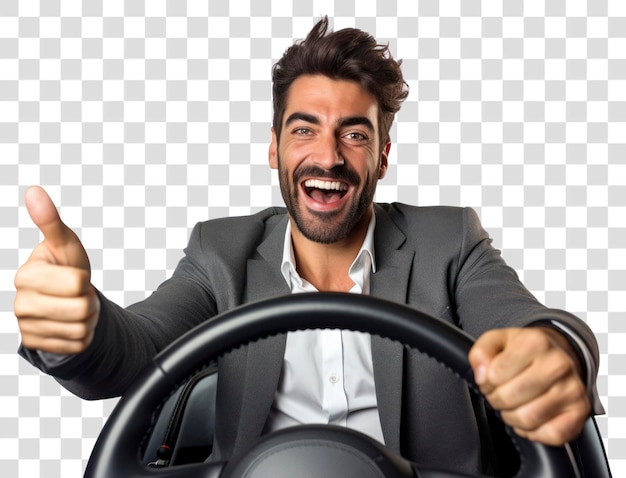 Tenendo il volante ridendo un veicolo sorridente