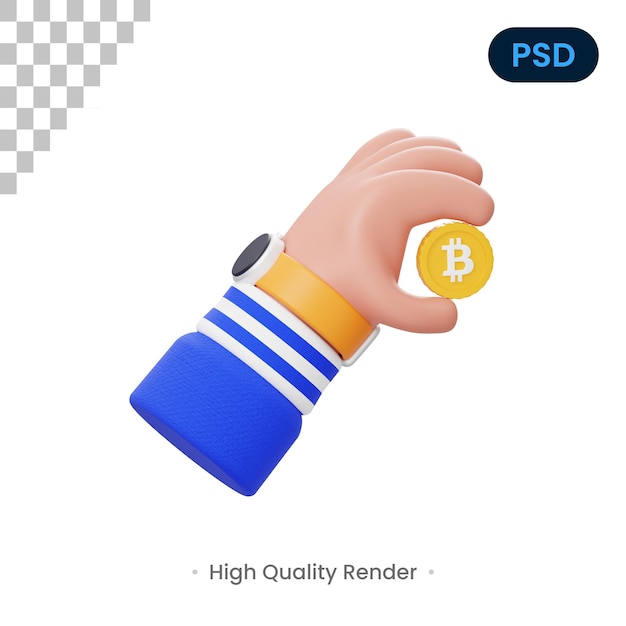 Tenere in mano Bitcoin 3D Render Illustrazione Psd Premium