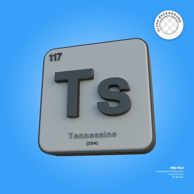 Tennessine elemento químico tabla periódica 3d render