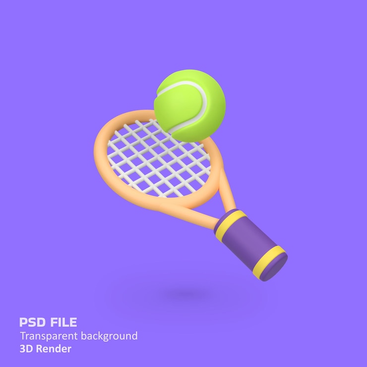 PSD tennis racket with ball isolated 3d render icon illustration