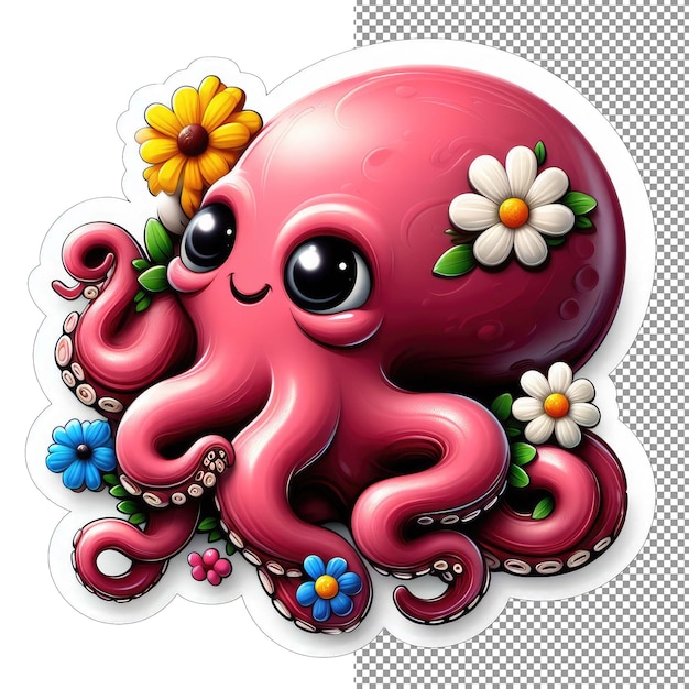 PSD tentacles floraux une jolie pieuvre dans un autocollant de fleurs