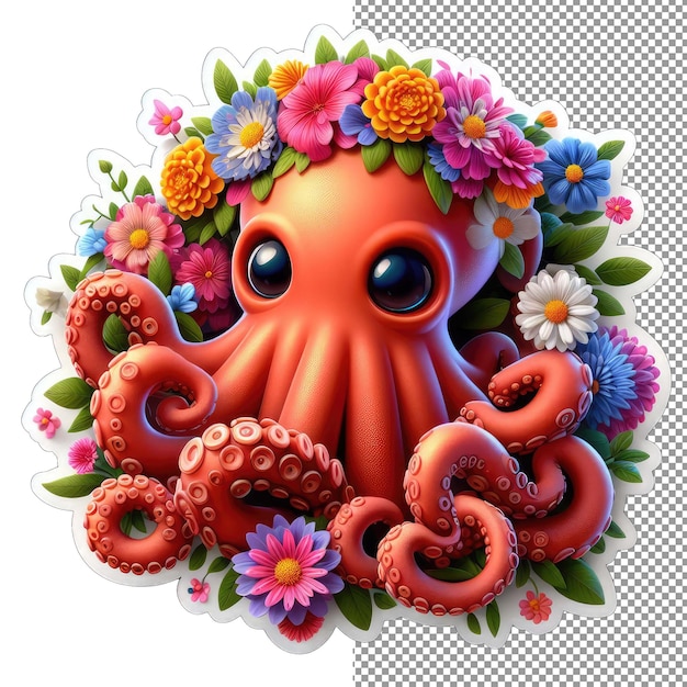 PSD tentáculos florais octopus bonito em adesivo de flores