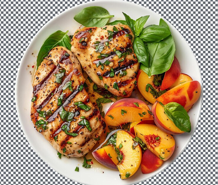 PSD tentador pollo a la parrilla con salsa de fresa aislada sobre un fondo transparente