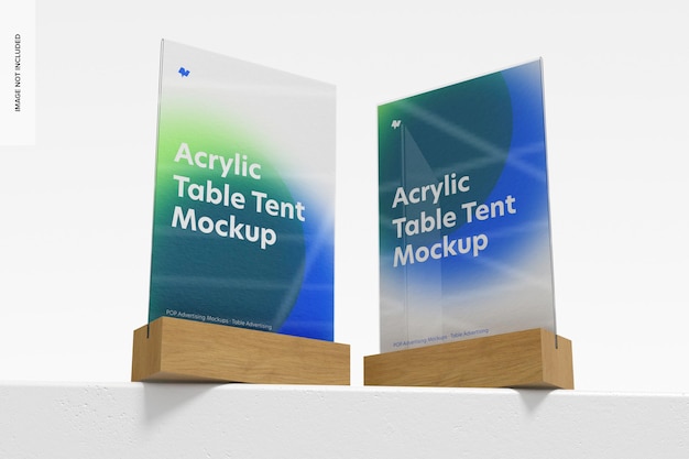 Tentes De Table En Acrylique Avec Maquette De Base En Bois, Faible Angle De Vue