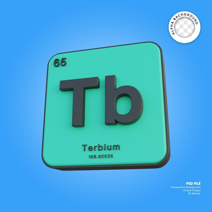 PSD terbium chemical element periodic table 3d render