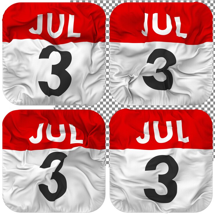 PSD tercer 3 de julio fecha calendario icono aislado cuatro estilo ondulado textura de protuberancia representación 3d