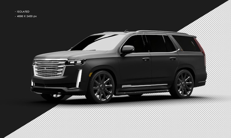 PSD terisolasi realistis matte black luxury modern city suv car dari tampilan depan kiri