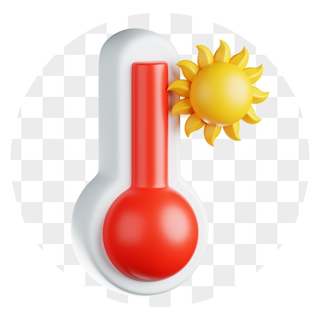 Termometro a cartoni animati 3D con calore indicato dal sole