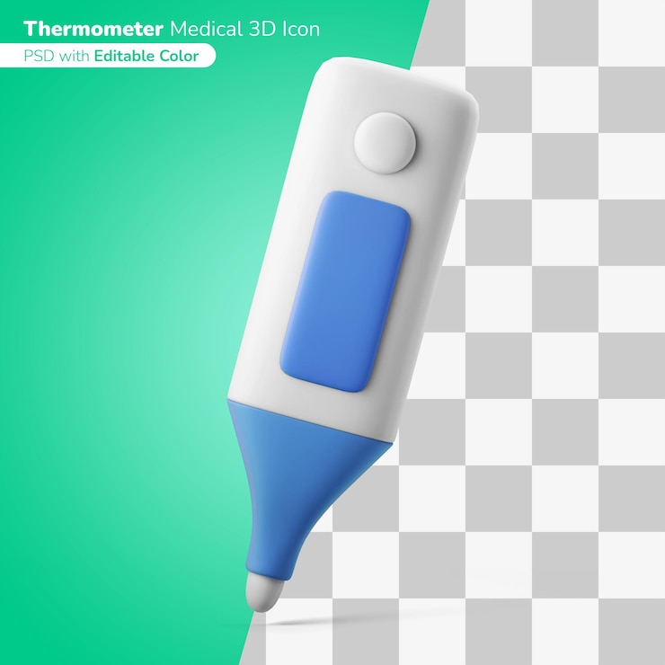 PSD termómetro de axila médica ilustración 3d icono 3d color editable aislado