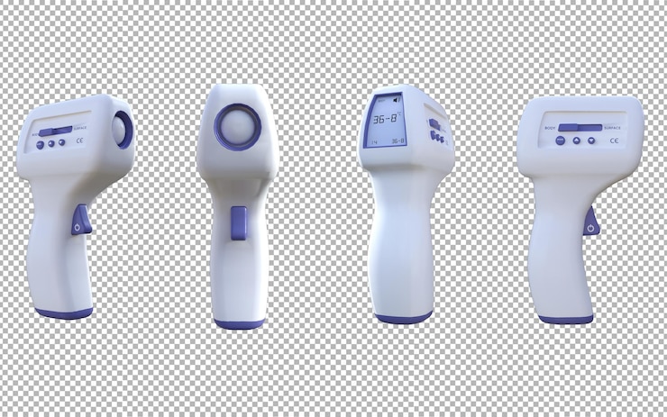 PSD termómetro infrarrojo aislado renderización 3d