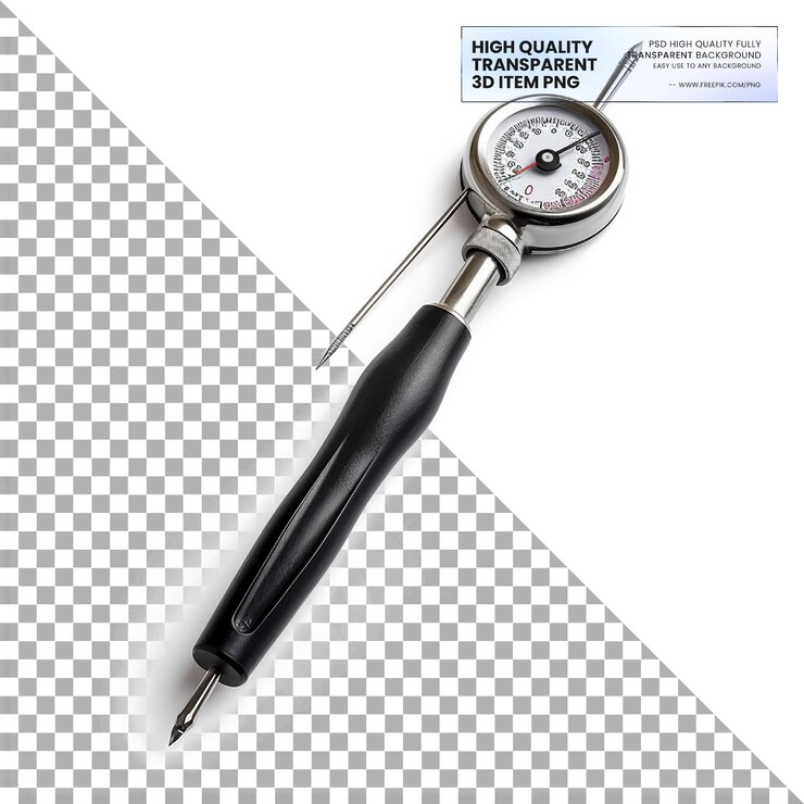 PSD un termómetro utilizado para comprobar la temperatura interna de la carne sobre un fondo transparente