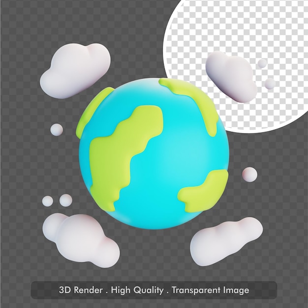 Terra com nuvens ilustração 3d estilizada bonito