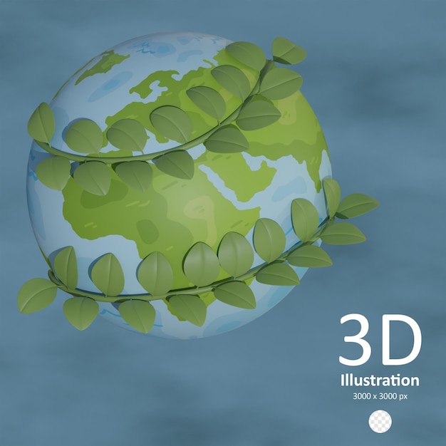 Terra PSD com ilustração de renderização 3d isolada ícone de folhas