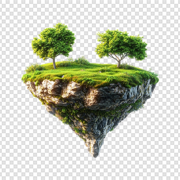 Terra volante con bellissimo paesaggio erba verde e cascate montagna isolata sullo sfondo png