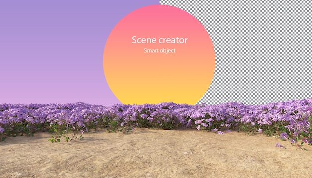 PSD terrain entouré de fleurs isolé