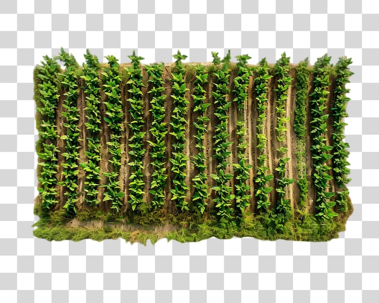 PSD terras agrícolas com fileiras de culturas cultivadas sobre um fundo branco