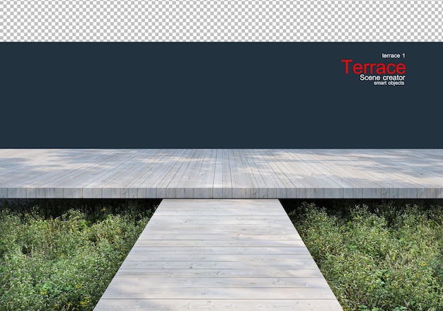 PSD terrasses en bois agrémentées de jardins fleuris et végétaux