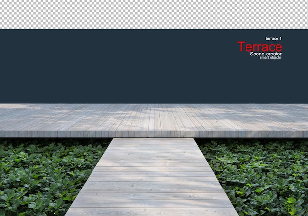 PSD terrasses en bois agrémentées de jardins fleuris et végétaux