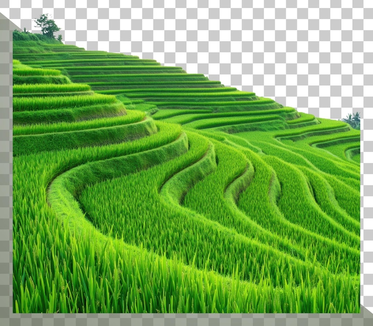 PSD des terrasses de riz verdoyantes dans un paysage pittoresque