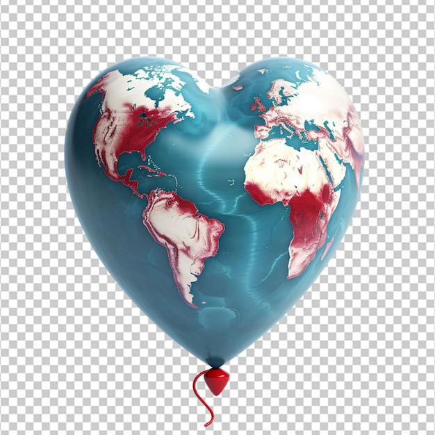 PSD la terre conçue comme un ballon en forme de cœur célébrant la santé cardiovasculaire sur fond blanc