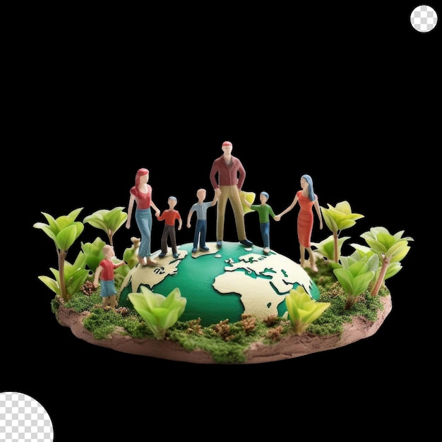 Terre avec des figures familiales autour d'elle signifiant l'importance de la santé et du bien-être de la famille png transparent