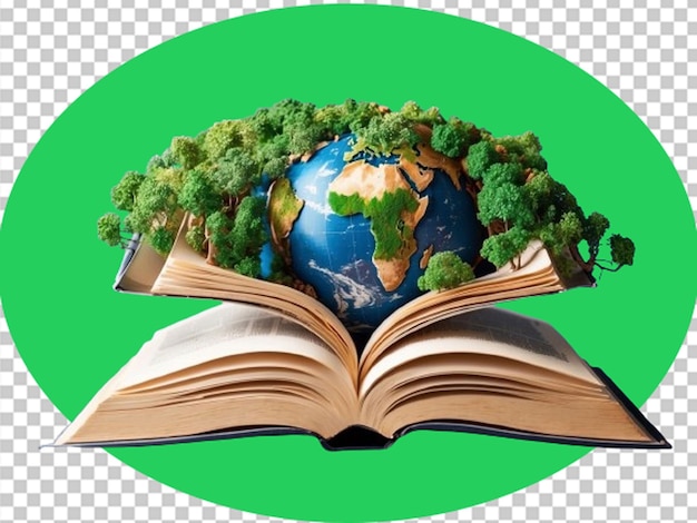 PSD la terre sur un livre ouvert dans le contexte de la journée mondiale du livre
