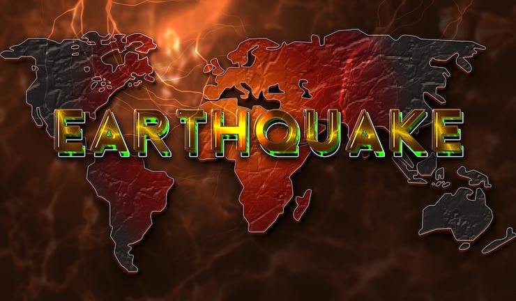 PSD terremoto en 3d con el efecto de texto de photoshop