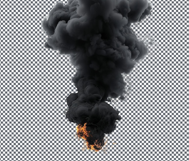 PSD terrible humo negro con grandes llamas aisladas en un fondo transparente