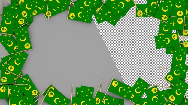 Territoire des îles Cocos îles Keeling drapeau en papier éparpillé autour du cadre rendu 3D