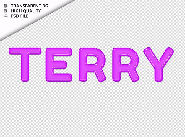 PSD terry typographie texte violet verre brillant psd transparent