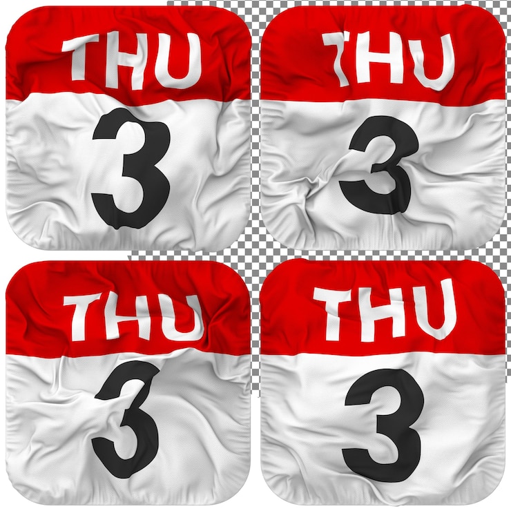 PSD terzo 3° giovedì data calendario icona isolato quattro stile ondulato bump texture 3d rendering