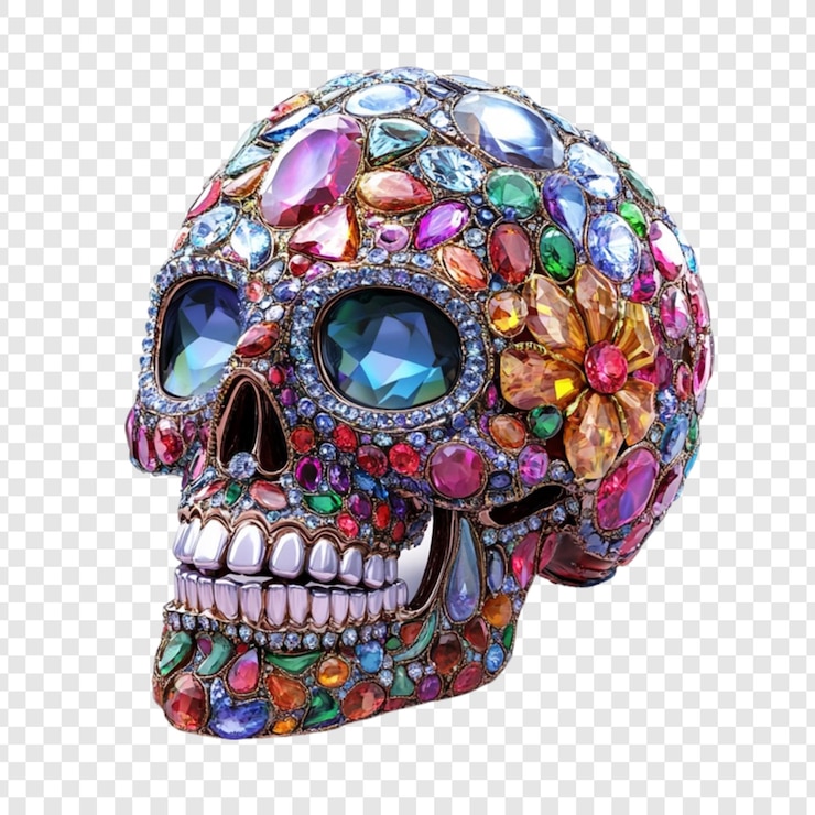 PSD teschio incrostato di gioielli decorazione colorata in pietre preziose memento mori art