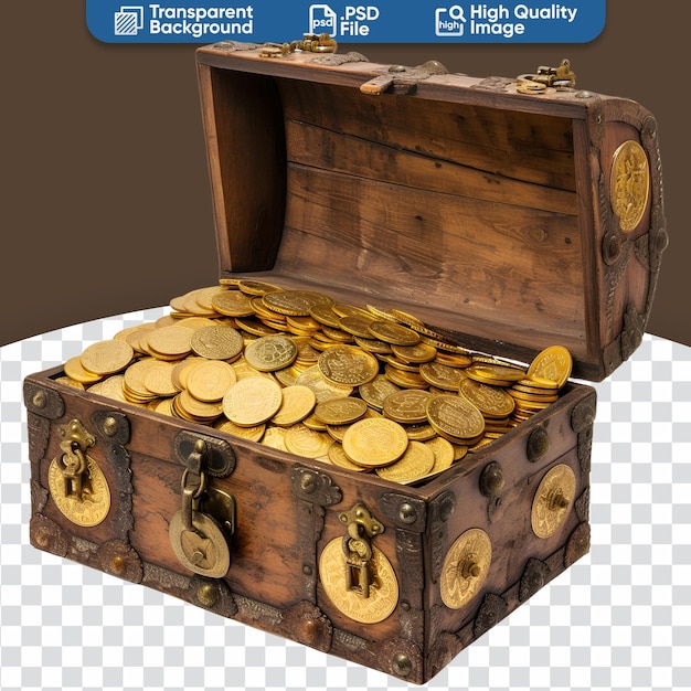 El tesoro de las monedas de oro de los piratas en un viejo cofre.