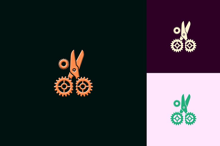 PSD tesouras png com design industrial com uma série de engrenagens desenhos criativos de arte de esboço