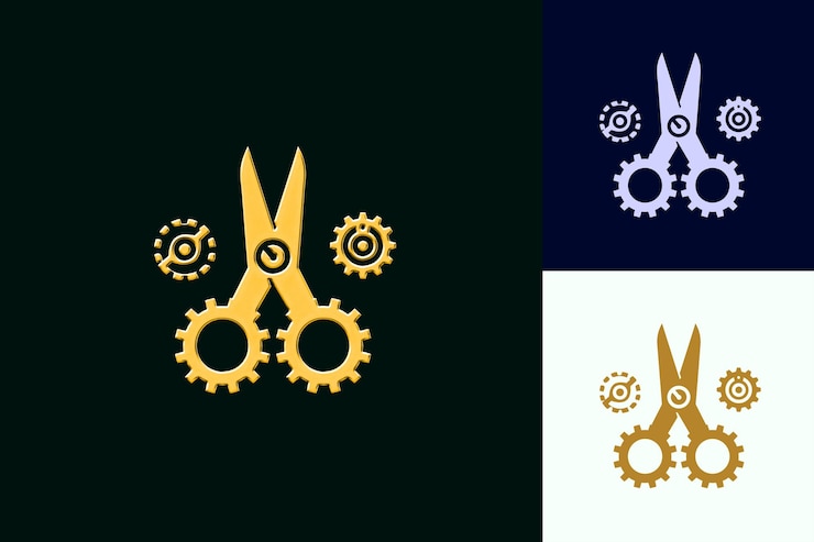PSD tesouras png com design industrial com uma série de engrenagens desenhos criativos de arte de esboço