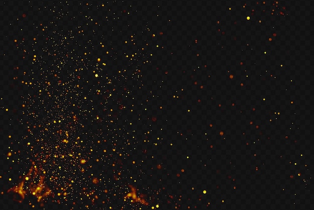 Tessura dell'effetto di combustione con particelle di brace di fuoco perfettamente isolate su uno sfondo trasparente