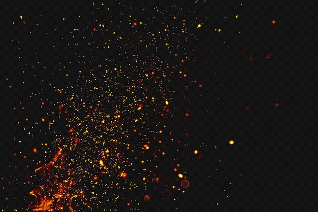 Tessura dell'effetto di combustione con particelle di brace di fuoco perfettamente isolate su uno sfondo trasparente