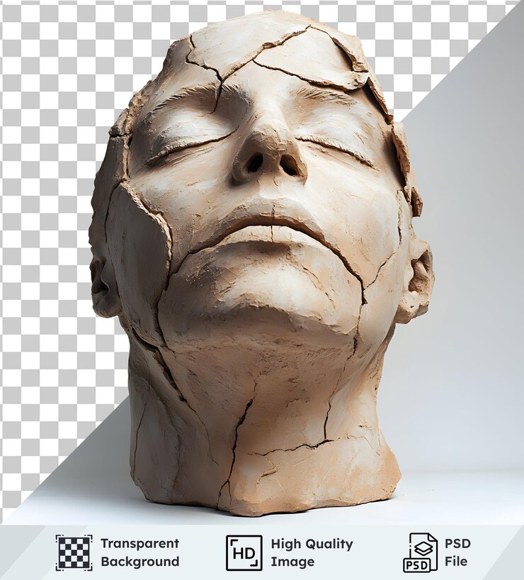 PSD testa di scultura in argilla su psd trasparente