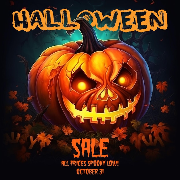 Testa di zucca spaventosa post sui social media di vendita di Halloween