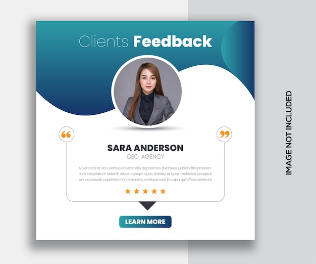 PSD testemunho de feedback do cliente postagem de mídia social modelo de design de banner da web